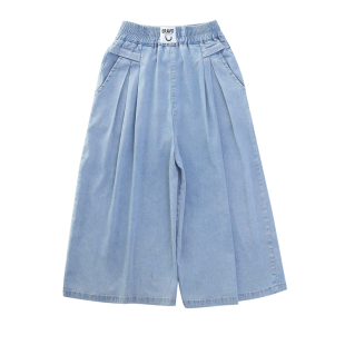 女童短裤夏季薄款天丝七分裤裙大童时尚洋气宽松牛仔中裤儿童夏装