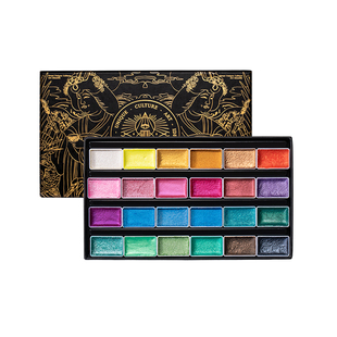 鲁本斯珠光固体国画颜料初学者套装24色金银闪光美术生专用矿物颜料中国画水彩点缀书法练习美甲晕染唐卡描金