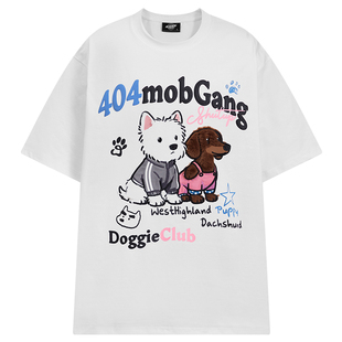 [明星同款]404MOB毛绒小狗刺绣发泡印花短袖T恤男女凉感防晒上衣
