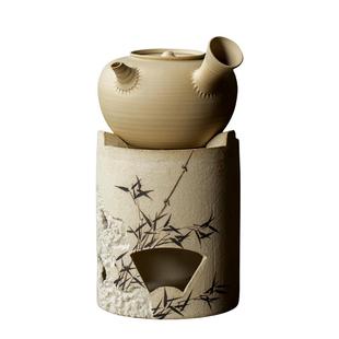 觅白泥砂铫手工刻画炭炉煮水电陶壶工夫茶玉书煨手绘卡跳盖茶具器