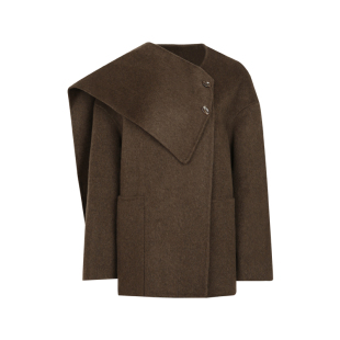 BLUEerror 澳洲全羊毛围巾双面呢外套女白色毛呢短款呢子秋冬保暖