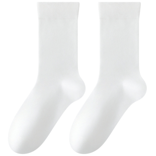 运动袜子男款中筒袜春秋款抗菌防臭吸汗纯棉袜秋冬季白色无骨长袜