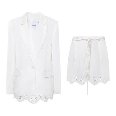 法式时髦慵懒纯亚麻西装高腰短裤