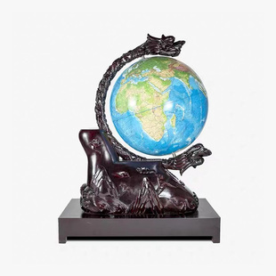 博目联合出品实木雕龙地球仪办公室会议室大厅装饰直径80开业礼品