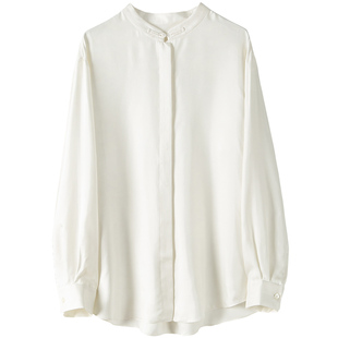 温柔显贵轻奢光泽感新中式盘扣100%桑蚕丝斜纹绸衬衫立领长袖上衣