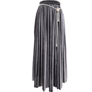 咖色金丝绒百褶半身裙女秋冬季高级感高腰显瘦棕色a字中长款裙子