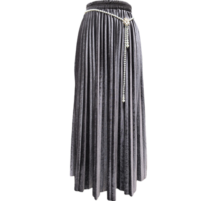 咖色金丝绒百褶半身裙中长款裙子