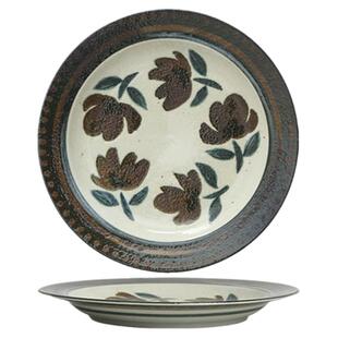 日本进口美浓烧陶瓷餐盘芬兰中古风手绘甜品沙拉平盘子大深热菜盘