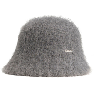 疯帽子 兔毛帽子女羊毛渔夫帽水桶帽前长后短盆帽显脸小秋冬新款