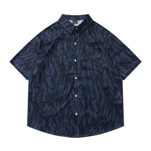 TRAVEL ISNAD 处处尽沾染 潮牌复古扎染印花男女百搭休闲短袖衬衫