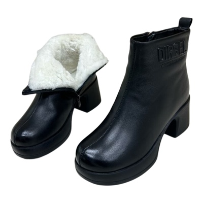 冬季真皮羊毛高跟短靴女保暖棉靴