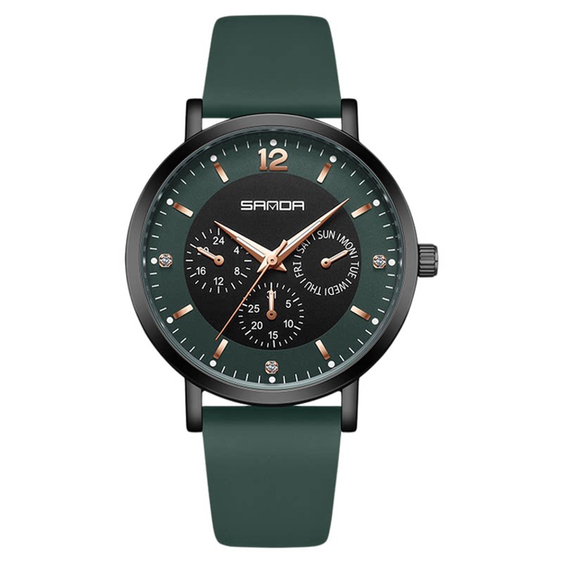 三达镶钻日历石英表青少年韩版潮