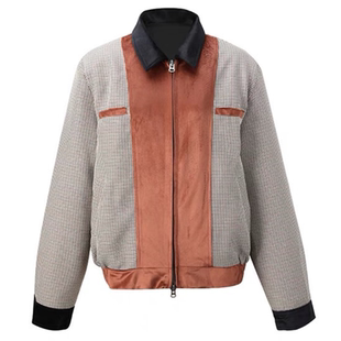 Pointless 22AW 拼色千鸟格丝绒大垫肩工装休闲时尚外穿夹克