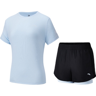 安踏妈妈夏装2026新款运动套装透气女士短袖短裤速干防走光两件套