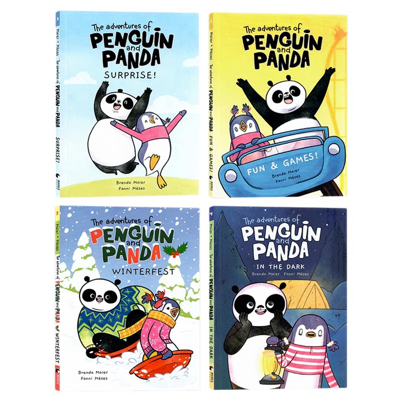 企鹅与熊猫大冒险系列4册英文原版漫画 The Adventures of Penguin and Panda 外向企鹅佛系熊猫反差萌儿童友谊成长绘本桥梁章节书
