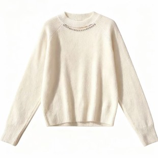 镂空仿水貂绒毛衣女秋冬2025新款时尚气质内搭减龄钉珠针织打底衫