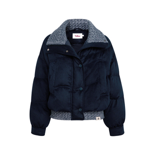 姚晓棠同款Liilou 90鸭绒 羊毛混纺毛织拼接翻领 短款羽绒服外套