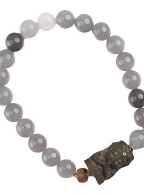 山木集 18K金老山檀阴沉料扎基烟紫0.75+和田玉单圈手串手链女￥