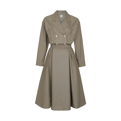 腰带西装领长袖衬衫裙风衣连衣裙