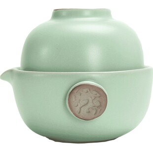 龙浔 汝窑快客杯一壶一杯 家用陶瓷小茶壶 便携旅行功夫茶具套装