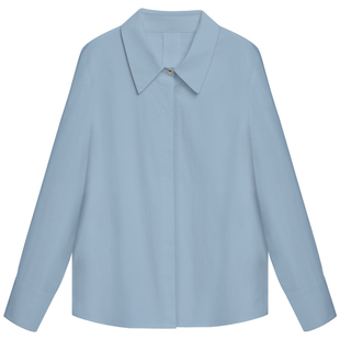 图曼朵职业蓝色衬衫女士春季长袖正装教资面试通勤轻职场正装衬衣