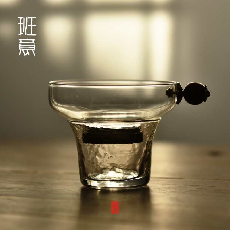 班意 玻璃茶漏不锈钢茶滤网 锤纹玻璃过滤日式中式功夫茶具零配件