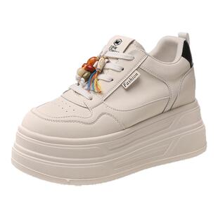 ZFCQ新款厚底内增高小白鞋女款全皮2026春季圆头超高跟显脚小休闲