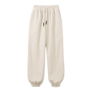 马登美式摇粒绒束脚卫裤保暖居家裤外穿宽松休闲裤垂感长裤冬季女