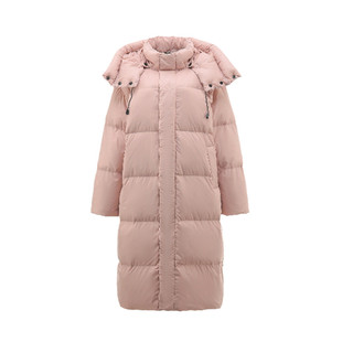 粉色长款过膝连帽羽绒服女加厚冬2025新款韩版宽松时尚白鸭绒外套