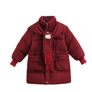 3-15岁女童装红色新年服加厚羽绒棉服中大儿童棉衣宝宝拜年服外套