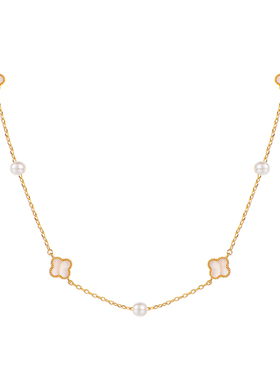 天然白贝母四叶草项链女