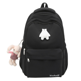 红色书包初中女生简约百搭大容量结实耐用高中生日系轻便双肩背包