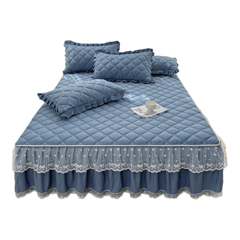 全棉床裙三件套加厚夹棉公主风床罩单件纯棉床盖床笠单双人床套