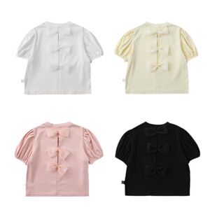 幼悠 童装泡泡袖T恤2025夏季新款蝴蝶结甜美休闲上衣女童透气短袖