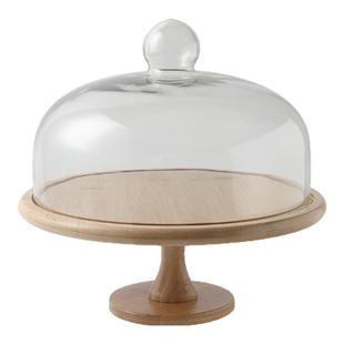 创意蛋糕托盘玻璃罩木质高脚带盖糕点面包店水果试吃盘甜品展示台