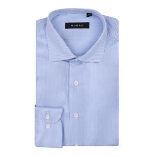 虎豹男士DP成衣免烫长袖衬衫条纹蓝色上衣工作服商务正装男衬衣