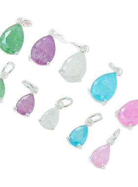 铜镀厚银保色镶锆碎冰小水滴吊坠