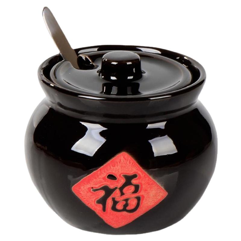 复古陶瓷调味罐家用单个带盖福字