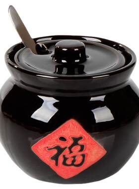 复古陶瓷调味罐家用单个带盖福字