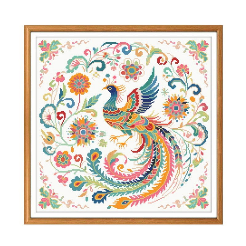 凤凰于飞十字绣吉祥花鸟图简单绣