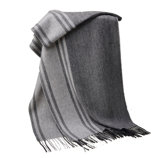 纯山羊绒秋冬季多功能保暖通勤条纹人字纹高端男款流苏围巾围脖