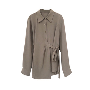 胖妹遮肚子上衣正肩春装胖mm春季长袖衬衫大码女装设计感显瘦衬衣