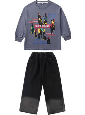 少儿街舞嘻哈纯棉上衣演出服套装