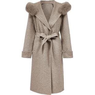 Vero Moda毛呢大衣2025冬季新款纯绵羊毛腰带毛领双面呢32544S024
