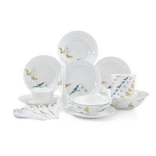 高淳陶瓷绿之灵新中式骨瓷餐具套装家用碗碟盘子碟碗高档餐具套装