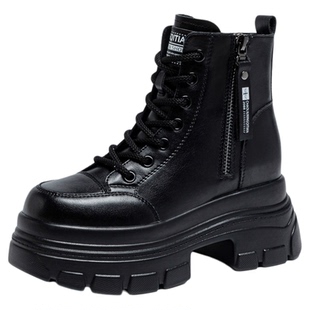 英伦风马丁靴女内增高小个子2025新款冬季加绒棉靴子10cm厚底短靴