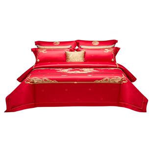 罗莱家纺结婚五件套婚被套大红色新婚囍嫁婚庆重工刺绣提花九件套