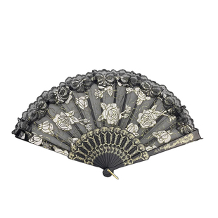 Auramoon.Stream.黑色蕾丝新中式轻奢折叠小扇子舞蹈折扇 | 瑾溪