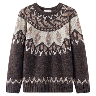 王安宇同款森马毛衫男费尔岛提花针织衫25冬季情侣复古毛衣幻彩纱