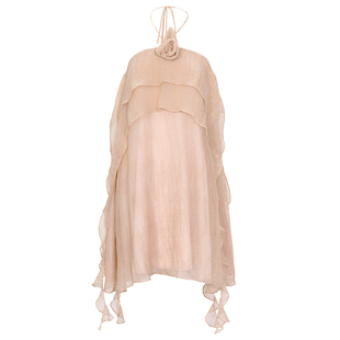 【设计师品牌BLANCORE】2025夏新款粉色荷叶边多巴胺海边连衣裙